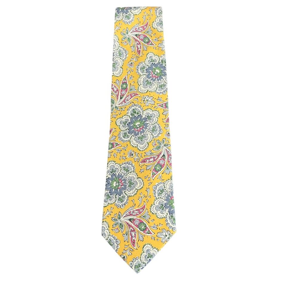 Faconnable Men's 100% Silk Necktie Yellow Multicolor Floral Design